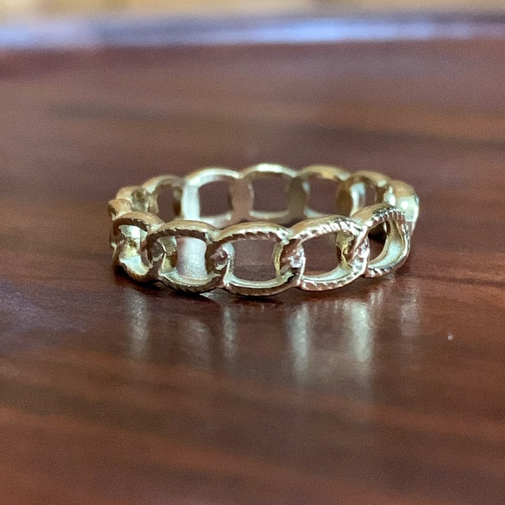 New 18K Gold Plated Titanium Steel Chain Link Ring - Picture 2 of 4